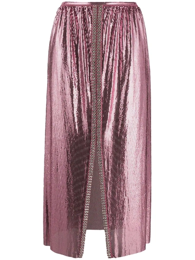 Paco Rabanne Crystal-embellished Chainmail Midi Skirt In Pink