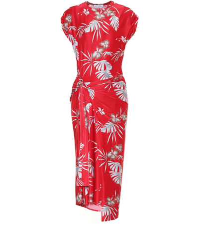 Paco Rabanne Floral-print Stretch-jersey Wrap Midi Dress In Red