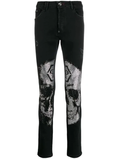 Philipp Plein Skull Print Skinny Jeans In Black