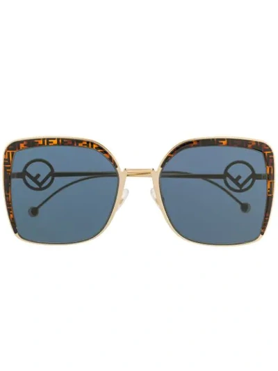 Fendi Oversized Square-frame Gold-tone And Printed Tortoiseshell Acetate Sunglasses In Brown