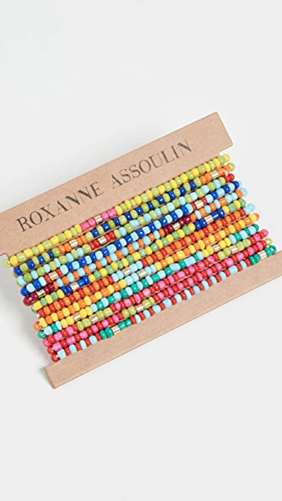 Roxanne Assoulin Patchwork Set Of 12 Gold-tone Beaded Bracelets In Multi