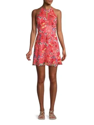 Parker Floral Silk Mini Dress In Coral