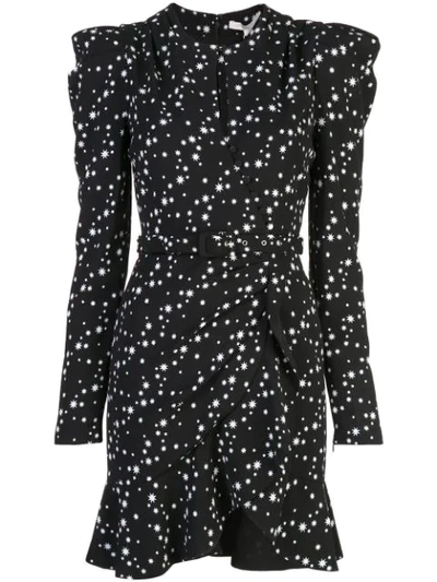 Jonathan Simkhai Star-print Long-sleeve Wrap Dress In Black/white