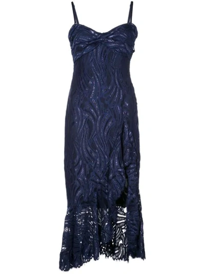 Jonathan Simkhai Metallic Lace Bustier Ruffle Dress In Blue