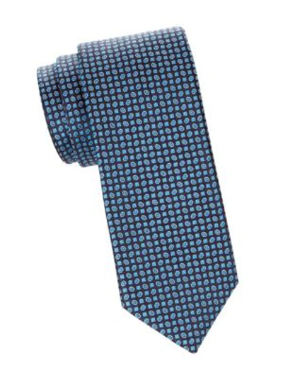 Brioni Men's Geometric Jacquard Silk Tie In Midnight Blue