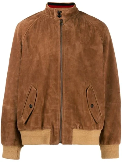 Gucci Web-collar Bomber Jacket In Brown