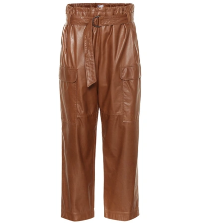 Brunello Cucinelli High-rise Cropped Leather Pants In Brown
