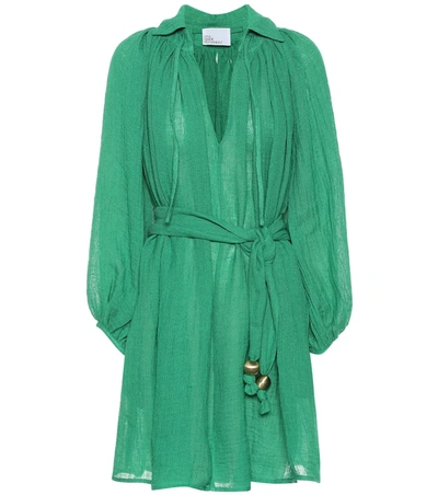 Lisa Marie Fernandez Poet Linen-blend Gauze Minidress In Green