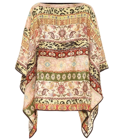 Etro Printed Silk-blend Poncho In Beige