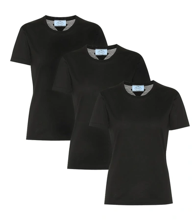 Prada Pack Of 3 Cotton T-shirts In Black
