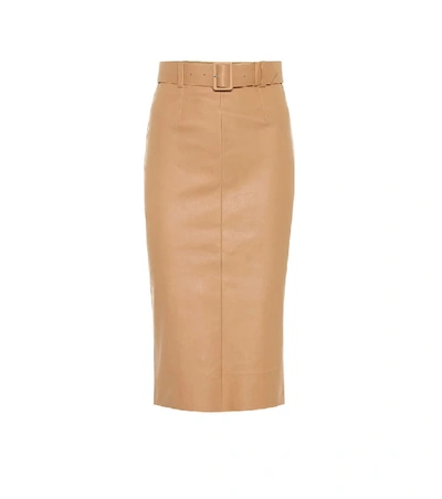 Stouls Megan Leather Midi Skirt In Brown