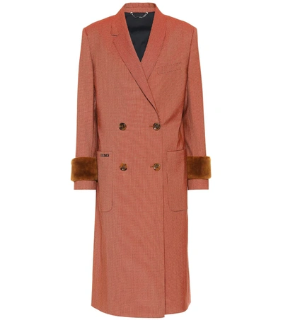 Fendi Shearling-trimmed Wool-blend Coat In Orange