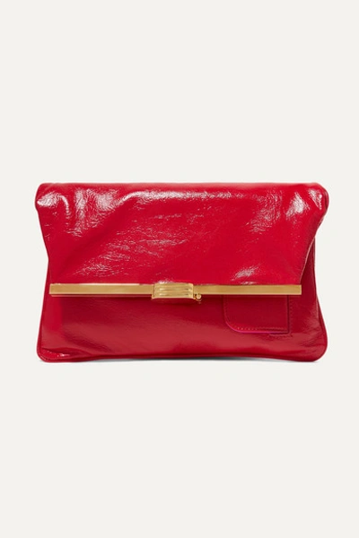 Bienen-davis Pm Glossed Textured-leather Clutch In Red