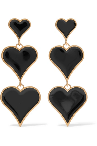 Saint Laurent Gold-tone And Enamel Clip Earrings In Black