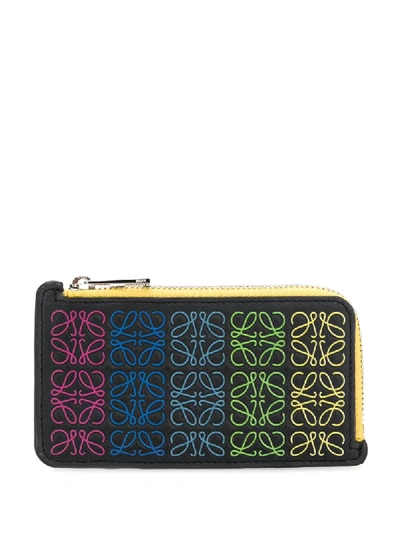 Loewe Printed Color-block Leather Cardholder In Black