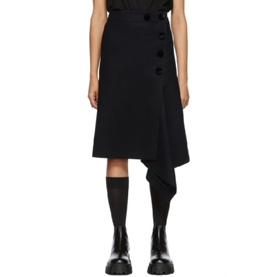 Sacai Melton Asymmetric Button-embellished Wool Skirt In Blue