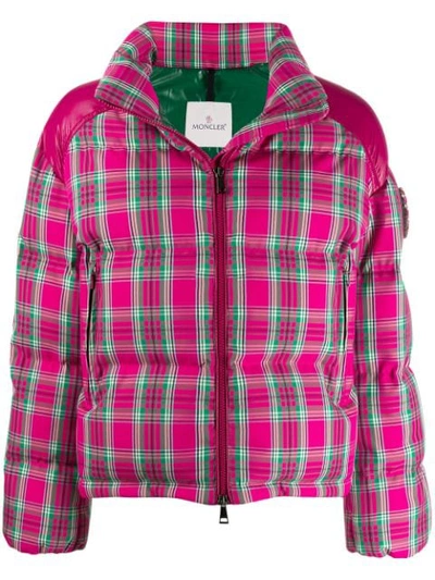 Moncler Crystal-embellished Plaid Twill And Shell Down Jacket In Pink/green Plaid
