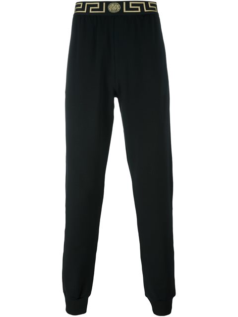 Versace 'greca' Waistband Track Pants In Black | ModeSens