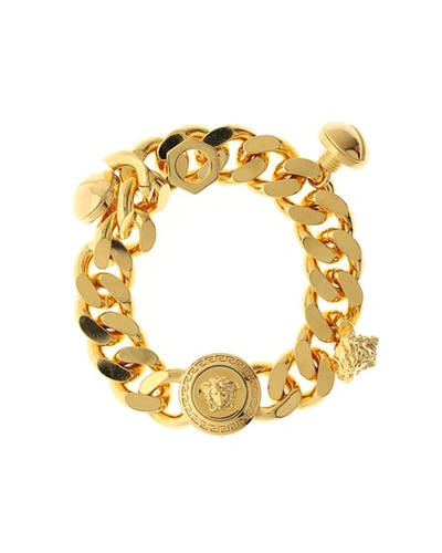 Versace Men's Medusa Blackened Chain Charm Bracelet In Gold