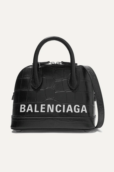 Balenciaga Ville Xxs Aj Printed Croc-effect Leather Tote In Black