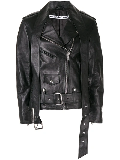 Alexander Wang Martingale Belted Leather Jacket In Black