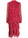 Saloni Isa Ruffled Printed Silk-chiffon Midi Dress In Red