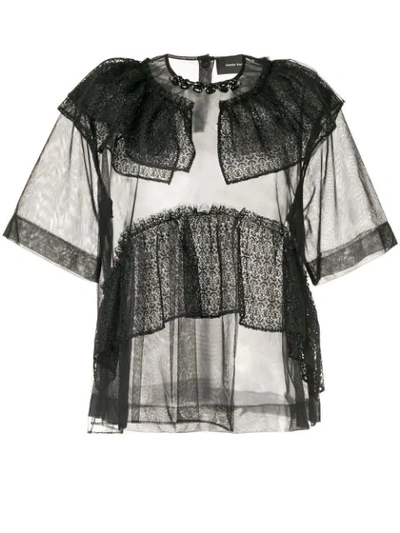 Simone Rocha Lace-trimmed Tulle Blouse In Black