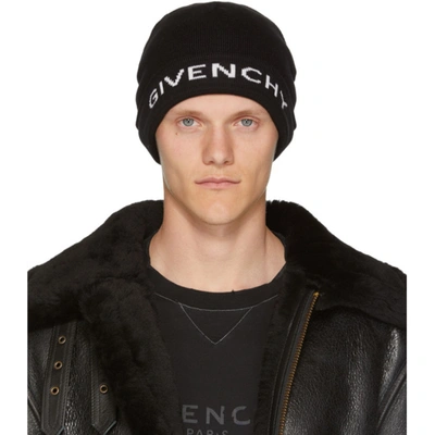 Givenchy Black And White Logo Cashmere And Cotton Beanie