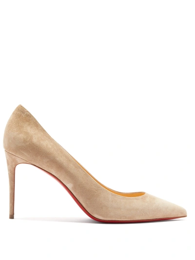 Christian Louboutin Kate 85 Nocciola Suede Pumps In Grey/beige