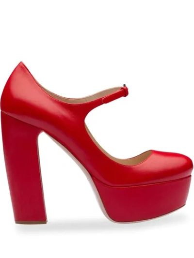 Miu Miu Leather Mary Jane Platform Pumps In Red