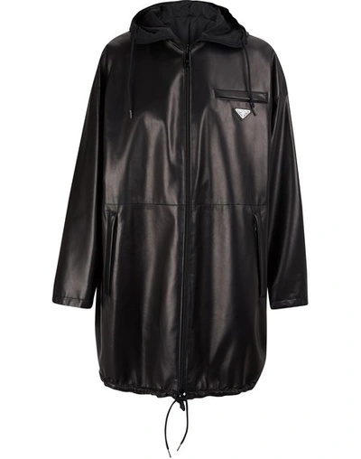 Prada Reversible Leather Coat In Black