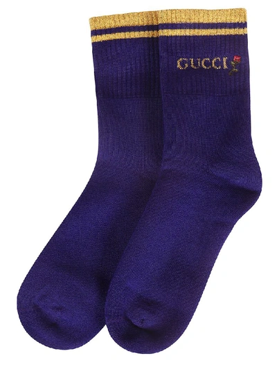 Gucci Shiny Pong Socks In Violet/yellow