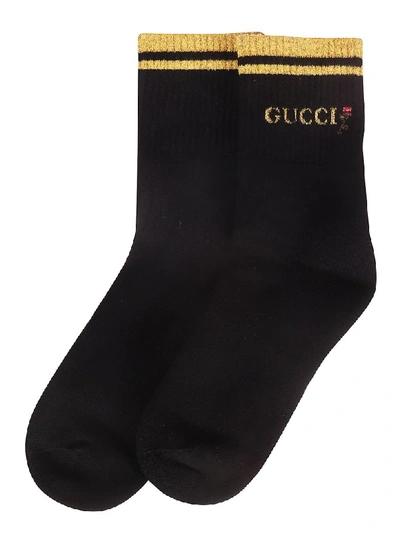 Gucci Shiny Pong Socks In Black/yellow