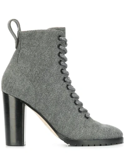Jimmy Choo Cruz 95 Dusk Flannel Lace-up Combat Boots In Grey