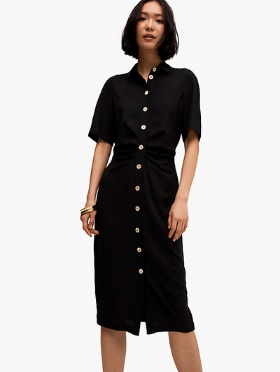 Kate Spade Button Front Shirtdress In Black