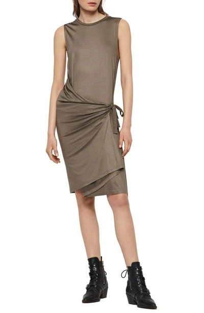 Allsaints Lisen Draped Faux-wrap Dress In Khaki Green