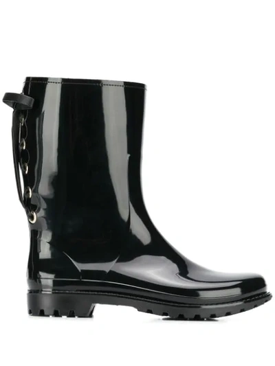 Red Valentino Laced Back Rain Boots In Black