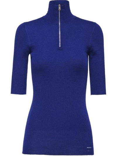 Prada Ribbed Wool-blend Jumper In Blue