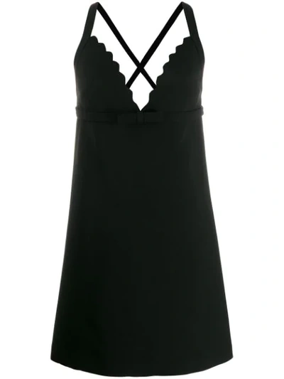 Miu Miu Scalloped Bow-embellished Cady Mini Dress In Black
