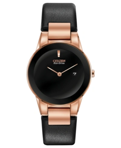 Citizen Eco-drive Women's Axiom Black Leather Strap Watch 30mm In Pink/rose Gold Tone/gold Tone/black