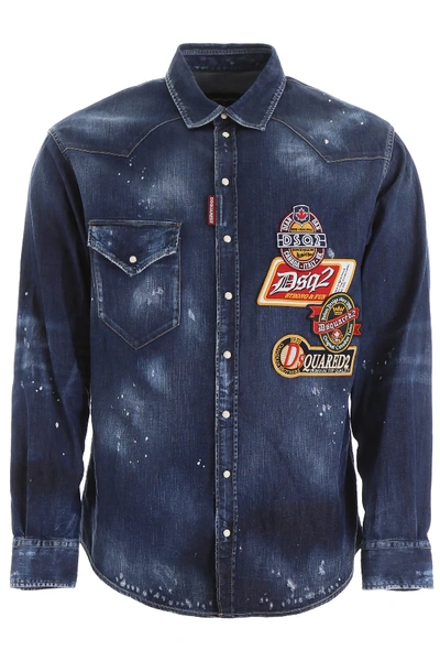 Dsquared2 Multi-patch Denim Shirt In Blue