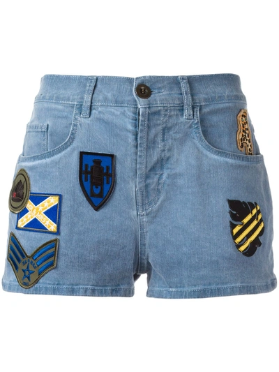 Mr & Mrs Italy Patched Denim Shorts In Blue