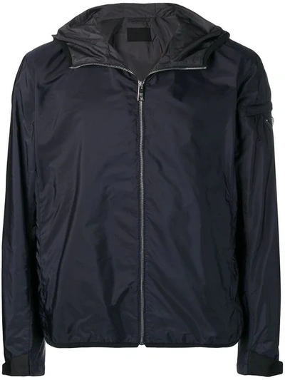 Prada Logo Hooded Jacket In Blue