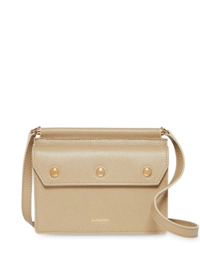 Burberry Title Mini Grained-leather Cross-body Bag In Honey