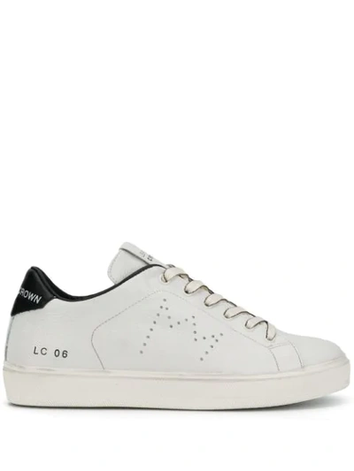 Leather Crown Sneakers Lc06 White And Black In Hammered Leather