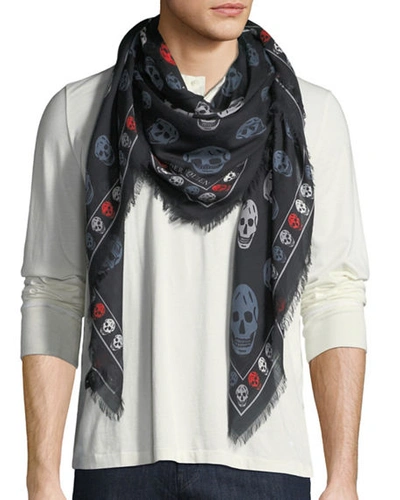 Alexander Mcqueen Men's Mcqueen Silk Skull Scarf In Black