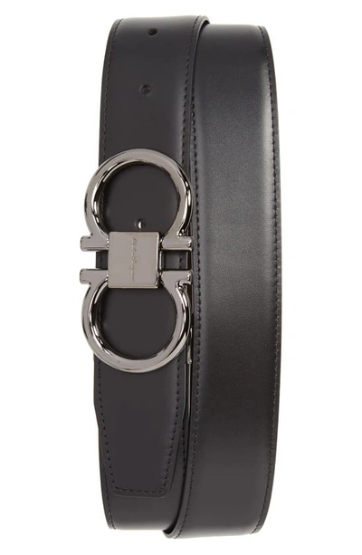Ferragamo Gancio Reversible Calfskin Leather Belt In Black