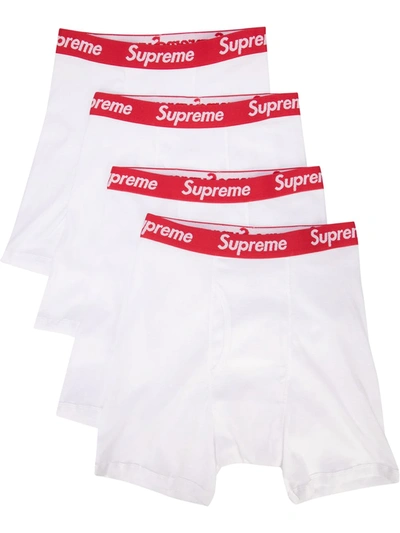 Supreme Four-pack Hanes Boxer Briefs In White