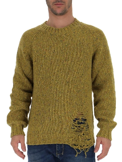 Maison Margiela Distressed Sweater In Yellow