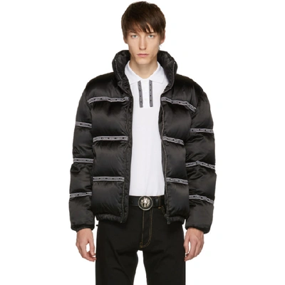 Versace Logo Stripes Padded Jacket In A008 Black